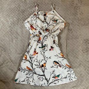 Sophias Womens Small Dress Short Mini White Birds Lined Fit & Flare A Line